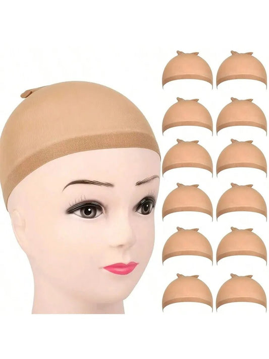 12 pieces Brown Stocking Stretchy Nylon Wig Caps - Beauty Emporium wig cap 14:200002988#brown