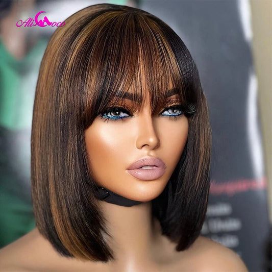 180 Density Human Hair Wigs With Bangs - Beauty Emporium Wigs 200000703:200003630